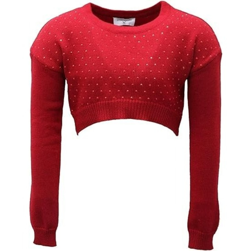 Monnalisa Maglione Bimba Girl Dark Red Studded Knit Shrug Crop Sweater Sz 8